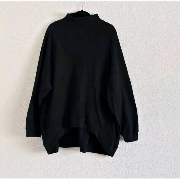 Free People Beach Slouchy Fuzzy Mock Neck Sweater Tunic With Pocket Black Size S - Picture 1 of 8